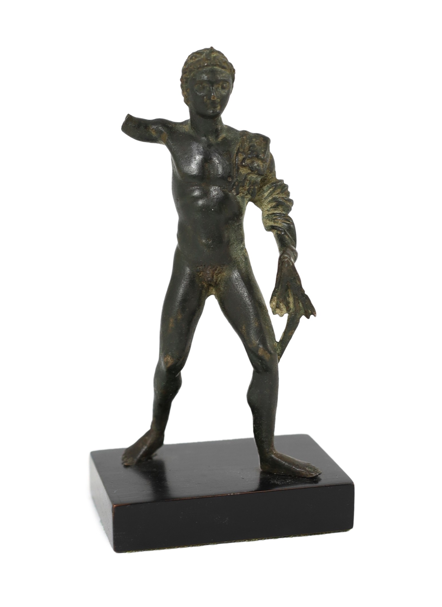 A small Roman bronze figure of Hercules, 1st century AD, 14.5cm high including later plinth